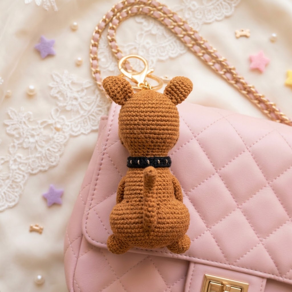Crochet Goofy Dog Charm – Handmade Kawaii Bag Accessory