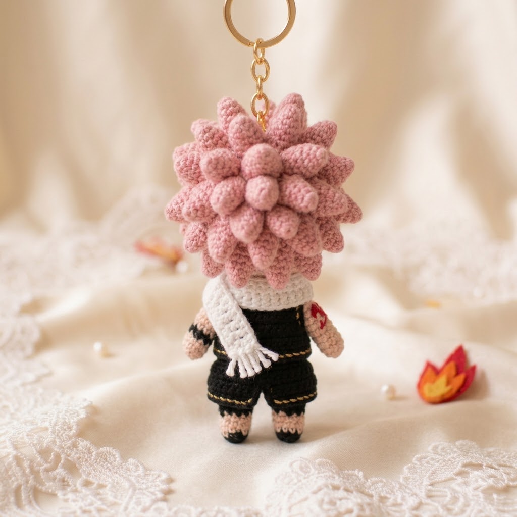 Crochet Fire Dragon Charm – Handmade Kawaii Bag Accessory