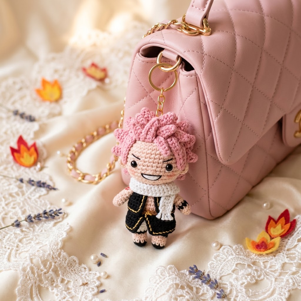 Crochet Fire Dragon Charm – Handmade Kawaii Bag Accessory