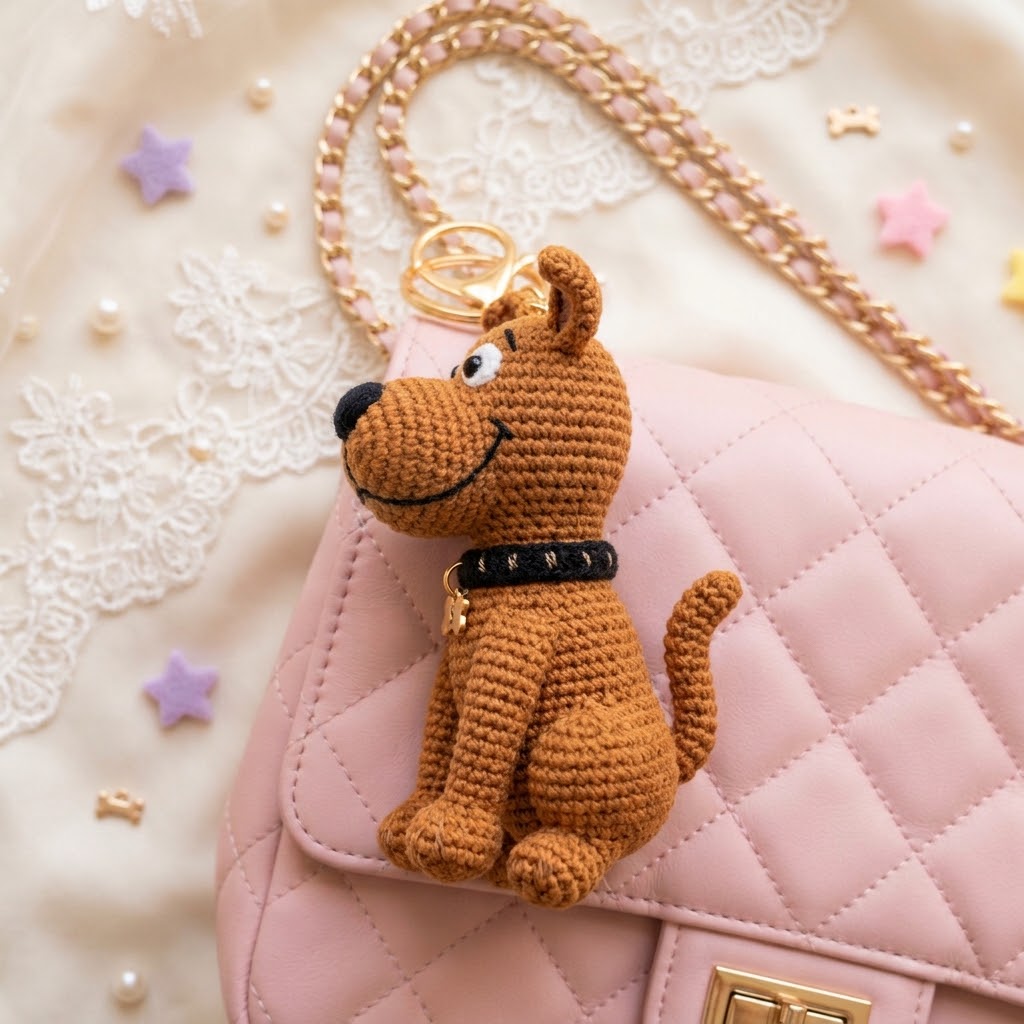 Crochet Goofy Dog Charm – Handmade Kawaii Bag Accessory