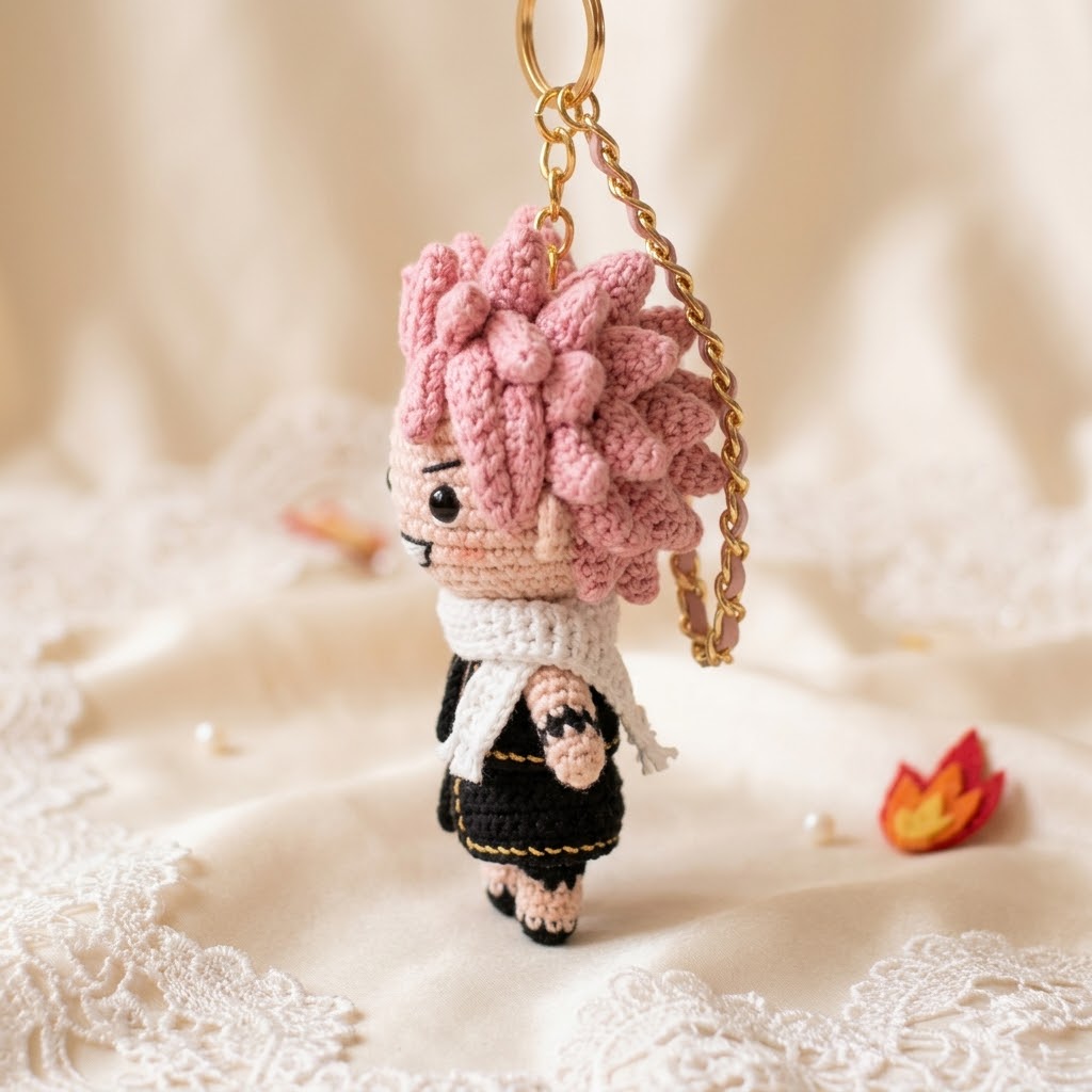 Crochet Fire Dragon Charm – Handmade Kawaii Bag Accessory