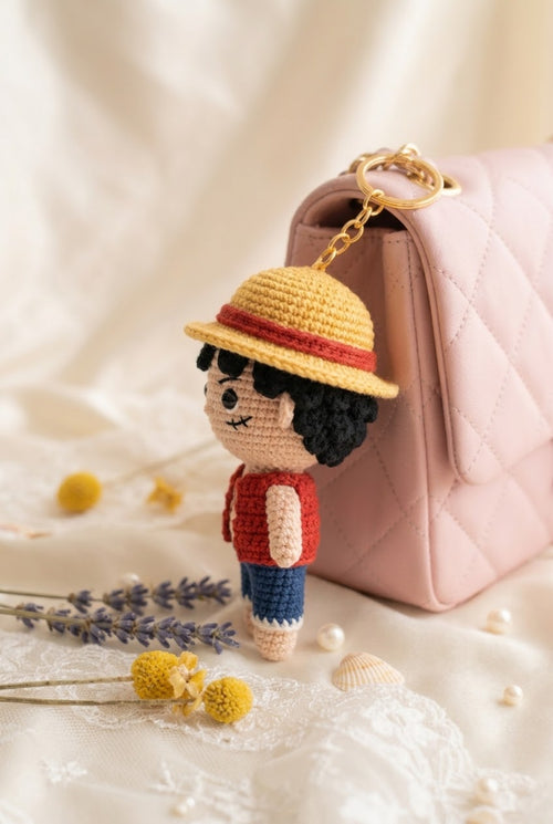 Crochet Pirate Straw Hat Charm – Handmade Kawaii Bag Accessory