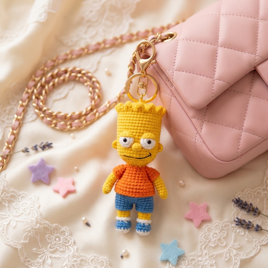 Crochet Mischief Charm – Handmade Kawaii Bag Accessory