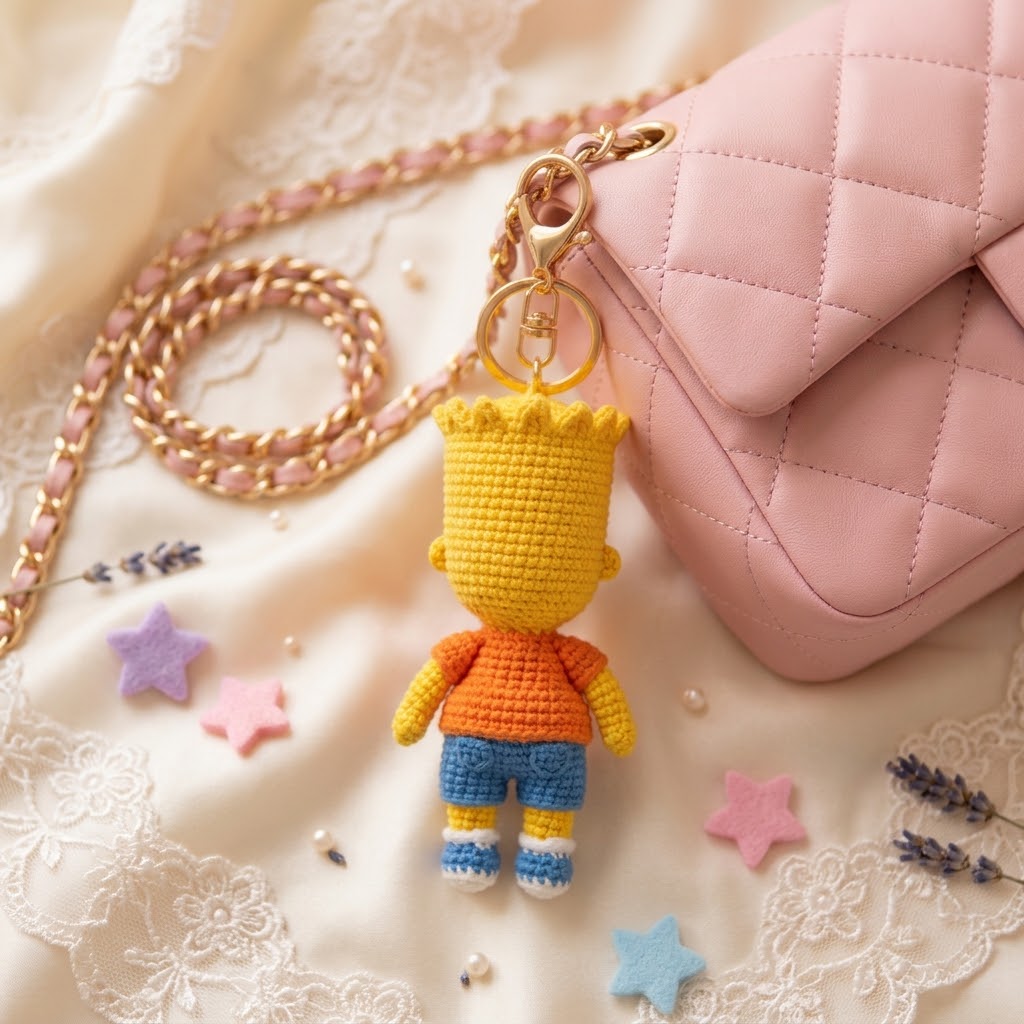 Crochet Mischief Charm – Handmade Kawaii Bag Accessory