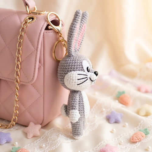 Crochet Cheeky Bunny Charm – Handmade Kawaii Bag Accessory