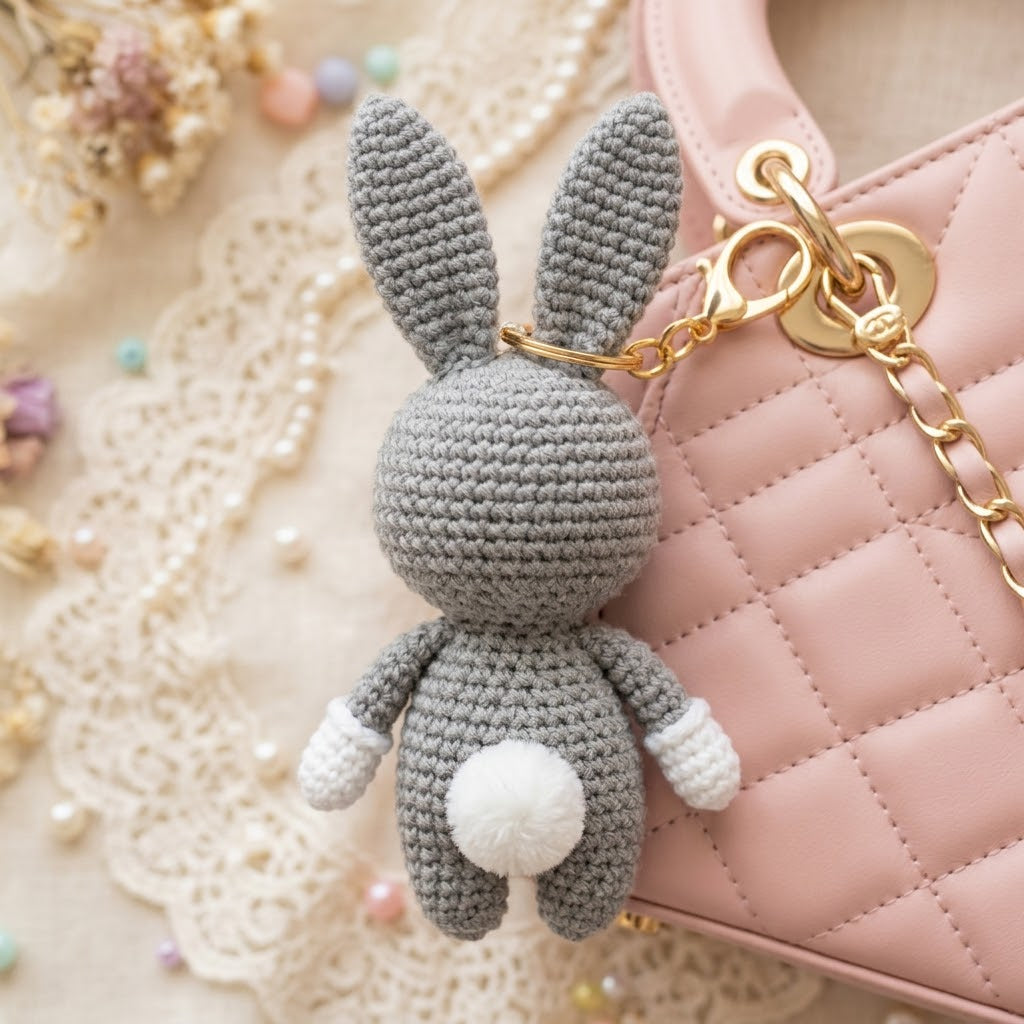 Crochet Cheeky Bunny Charm – Handmade Kawaii Bag Accessory