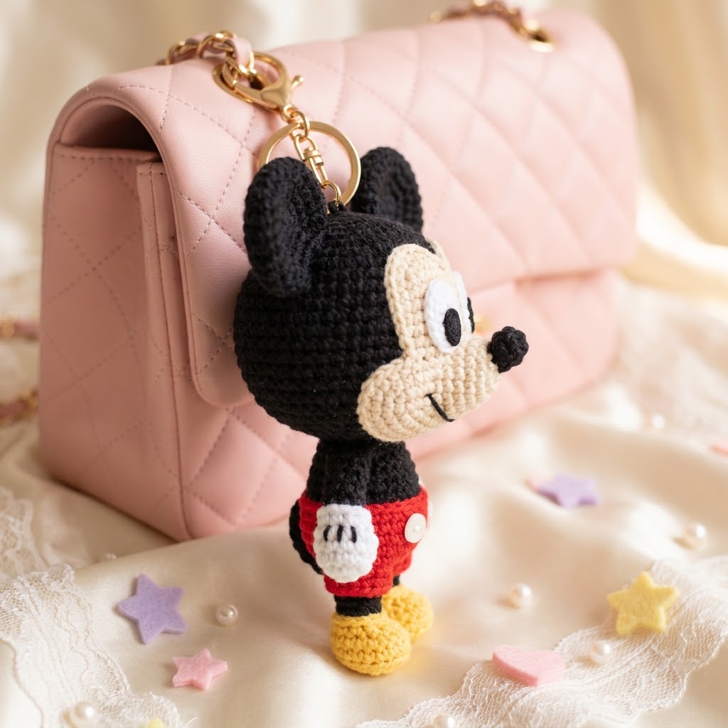 Crochet Cheeky Mouse Charm – Handmade Kawaii Bag Accessory